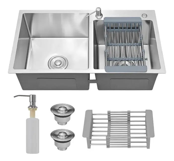 Cuba Cozinha Gourmet Pia Dupla Aço Inox 304 Quadrada Prateada