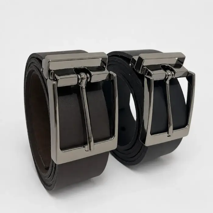 Kit 2 Cintos Masculinos Couro Legítimo Preto Café Social
